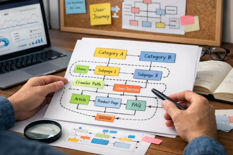 Design an information architecture that matches crawl paths and real user journeys