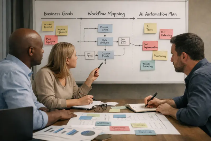 Map business workflows to an AI automation roadmap teams can execute