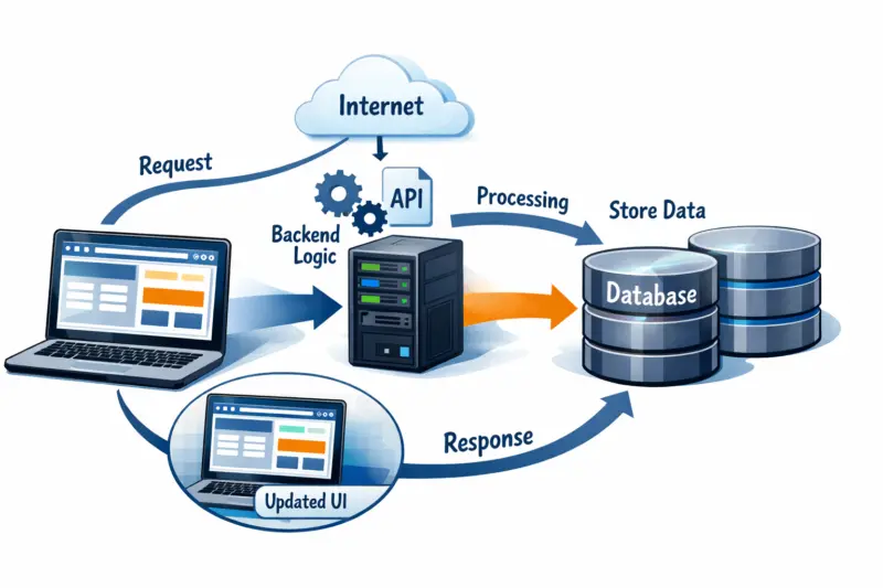 How full-stack web applications flow from browser to database