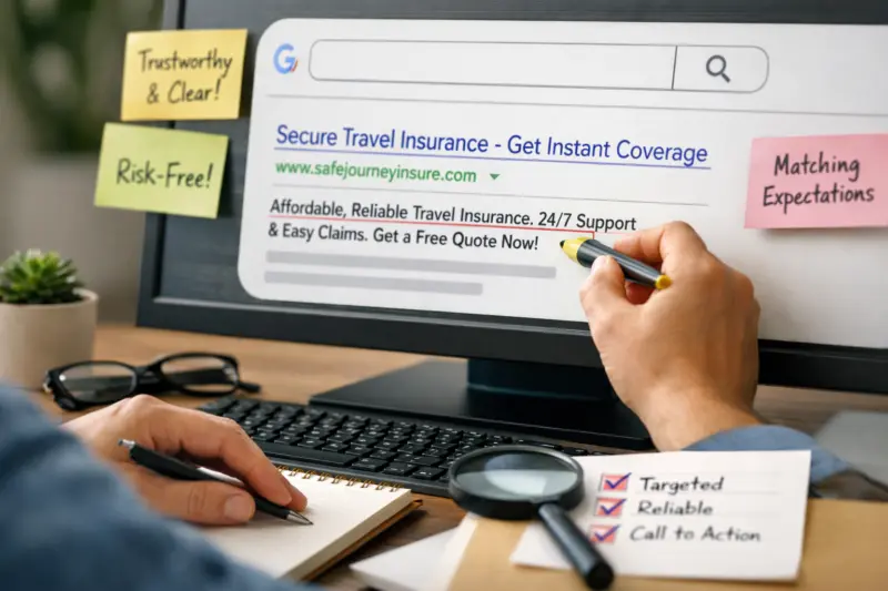 Optimize search snippets so they reduce perceived risk and match page expectations