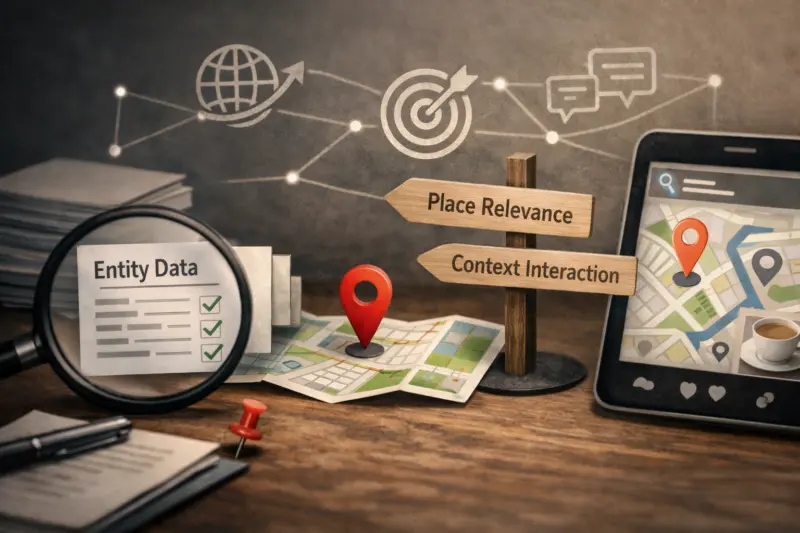 Core GEO signals include entity data quality, place relevance, and context interactions