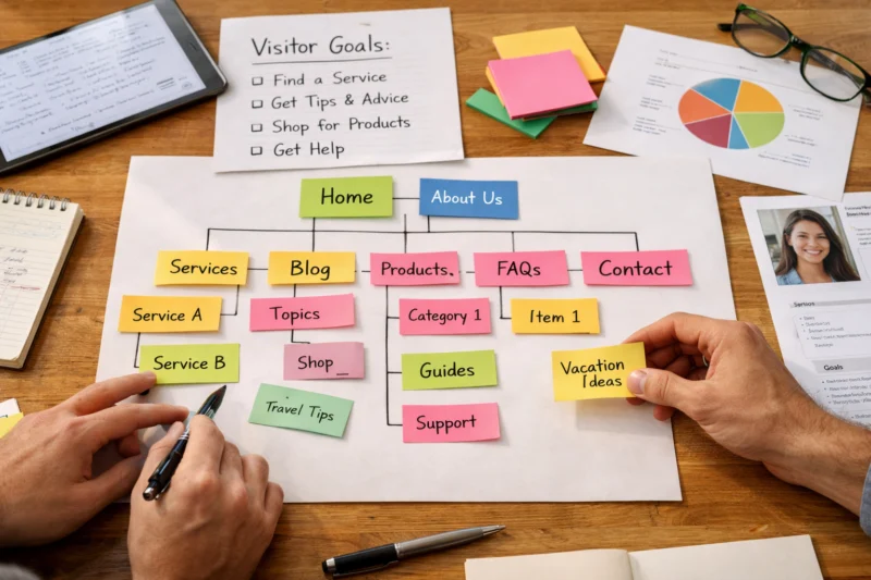Start with an information map that reflects how visitors think