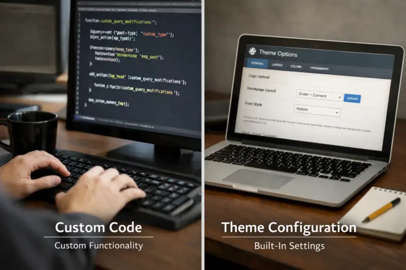 What “custom” really means versus theme configuration